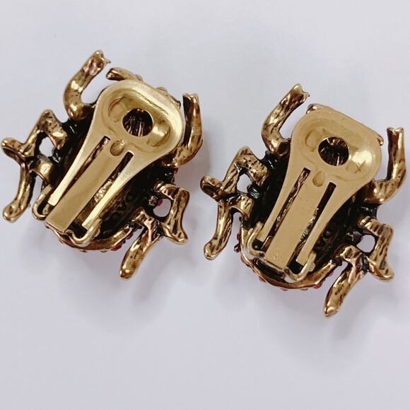 Signed Heidi Daus Ladybug Clip On Earrings Red White Rhinestone Vintage Whimsy - Picture 7 of 10